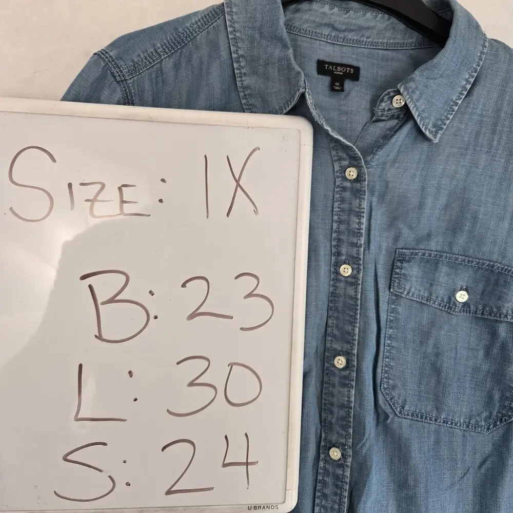 Pre-Owned Talbots Blue Size 1X Button Down Or Roll Up And Button Sleeves EUC - Picture 2 of 10